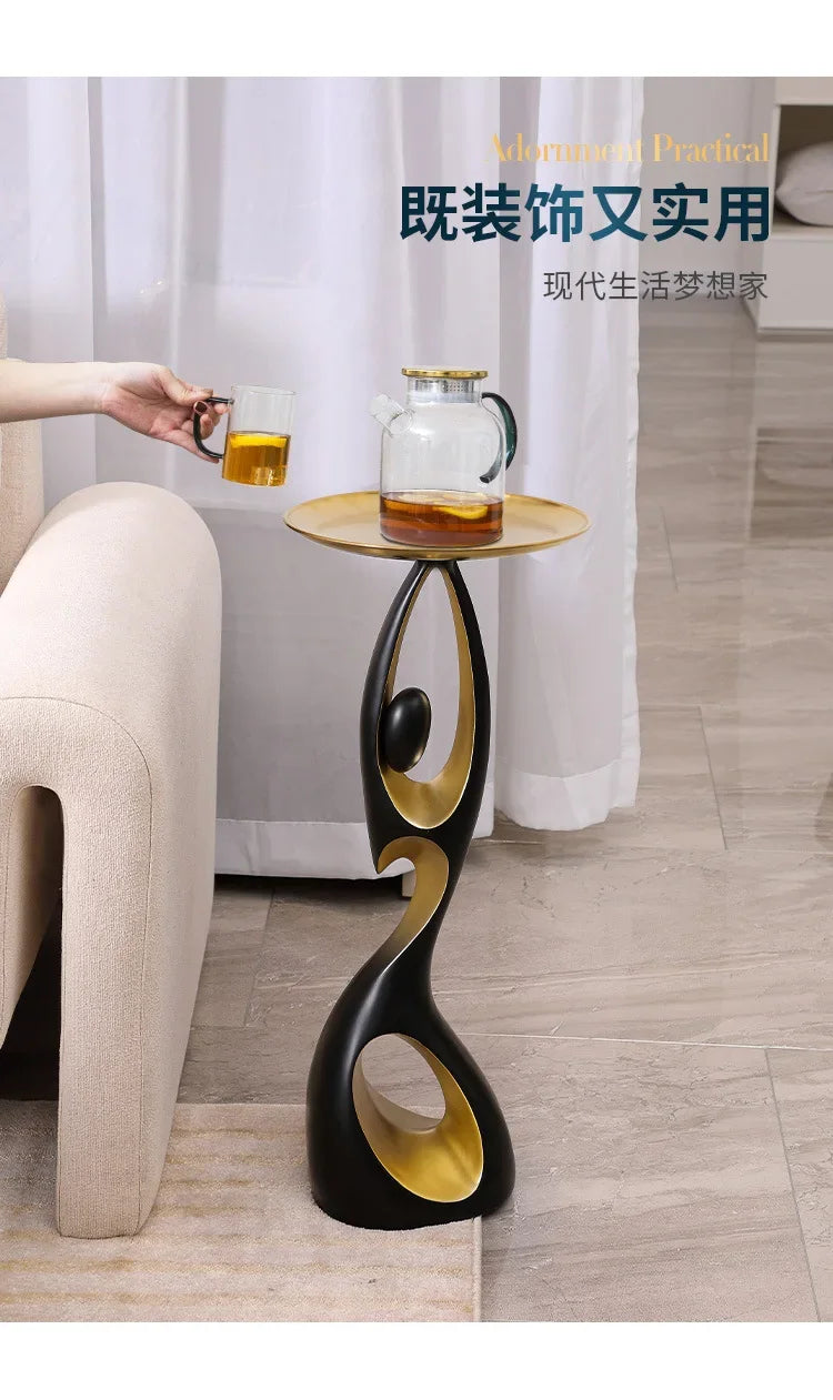 Luxury Abstract Gold-Accented Side Coffee Table Tall  Floor-to-ceiling Mental Ornaments, Living Room End Table New Home Gifts