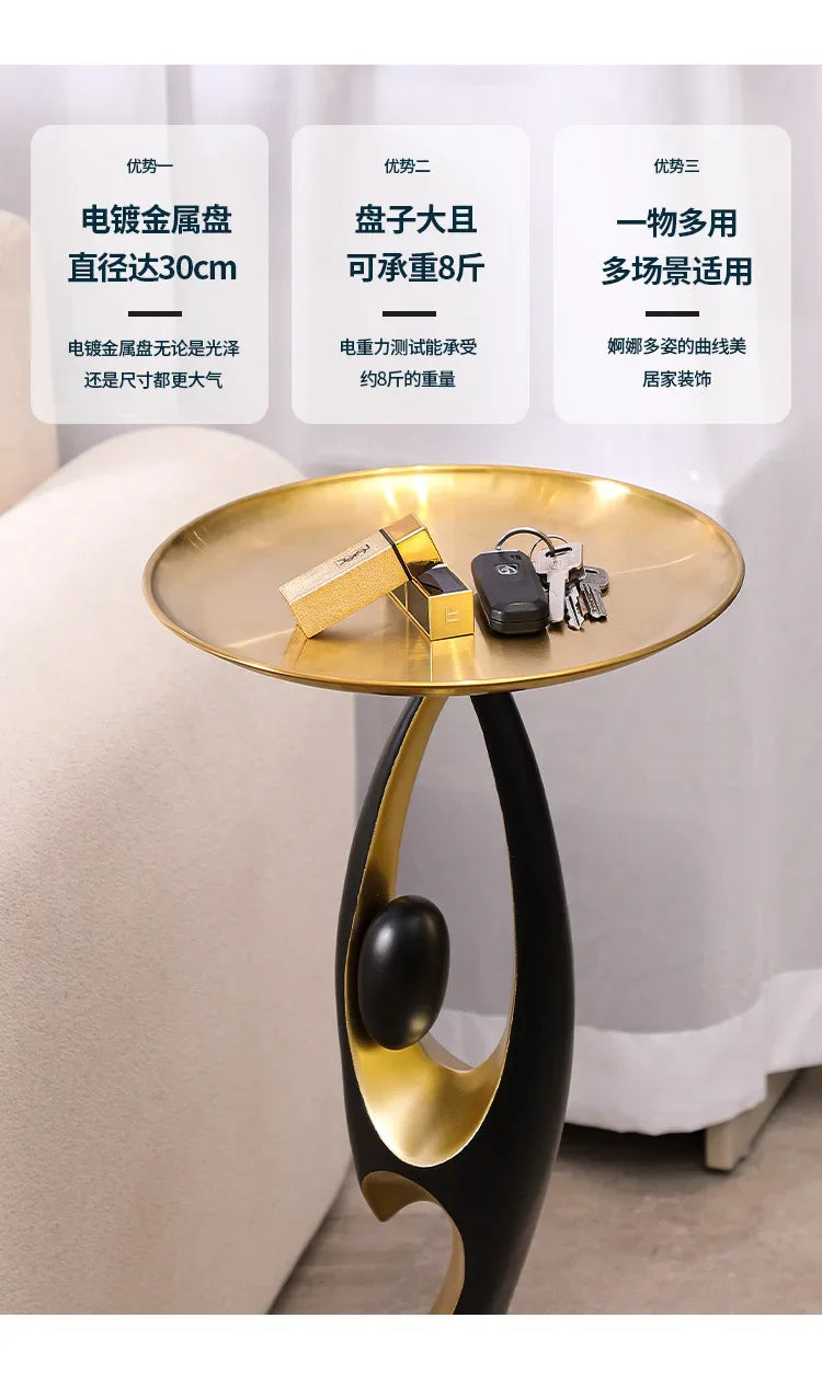 Luxury Abstract Gold-Accented Side Coffee Table Tall  Floor-to-ceiling Mental Ornaments, Living Room End Table New Home Gifts