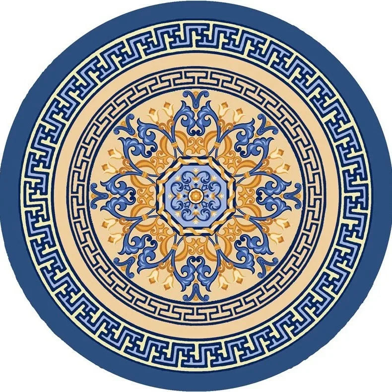 Mandala Round Area Rug - Non-Slip Dirt-Resistant Carpet for Living Room & Bedroom