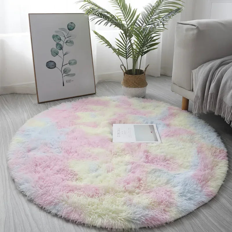 Super Soft Round Plush Rug - Fluffy Area Carpet for Living Room & Bedroom