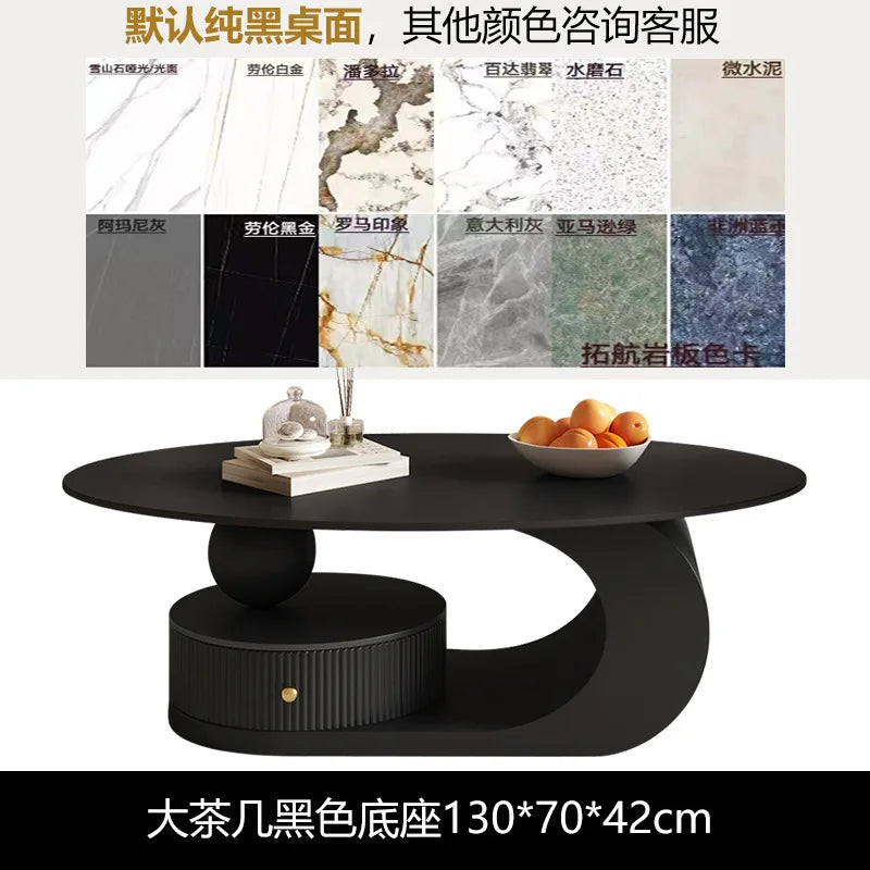 Cream Style Oval Coffee Table - Minimalist Rock Plate Design