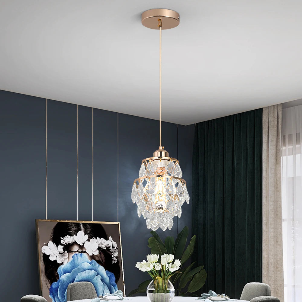 Crystal K9 Chandelier Lamp Living Bedroom Indoor Hanging Lighting Fixtures Modern Gold Pendant Lights for Restaurant Cloakroom E