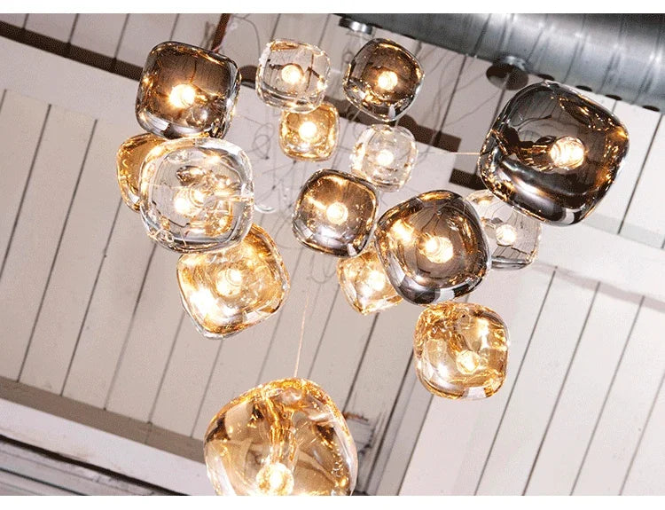 Luxury Led Staircase Chandelier Modern Home Decor Indoor Lighting Fixture Creative Amber/Smoky Grey/Clear Crystal Hanging Lamp