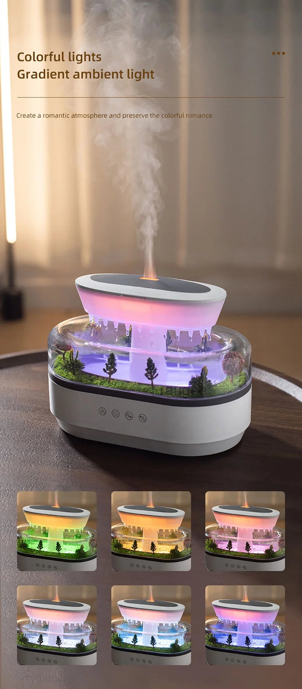 New Aroma Humidifier Raindrop Air Humidifier Colorful Atmosphere Light White Noise Music Essemtial Home Oil Fragrance Diffuser