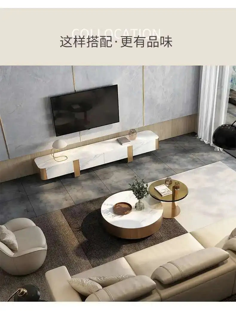 Luxury Round Coffee Table - Designer Metal Base