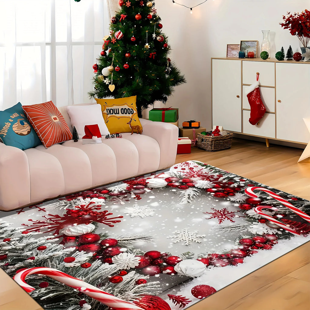 Christmas Snow Rug - Festive Area Rug for Living Room & Bedroom