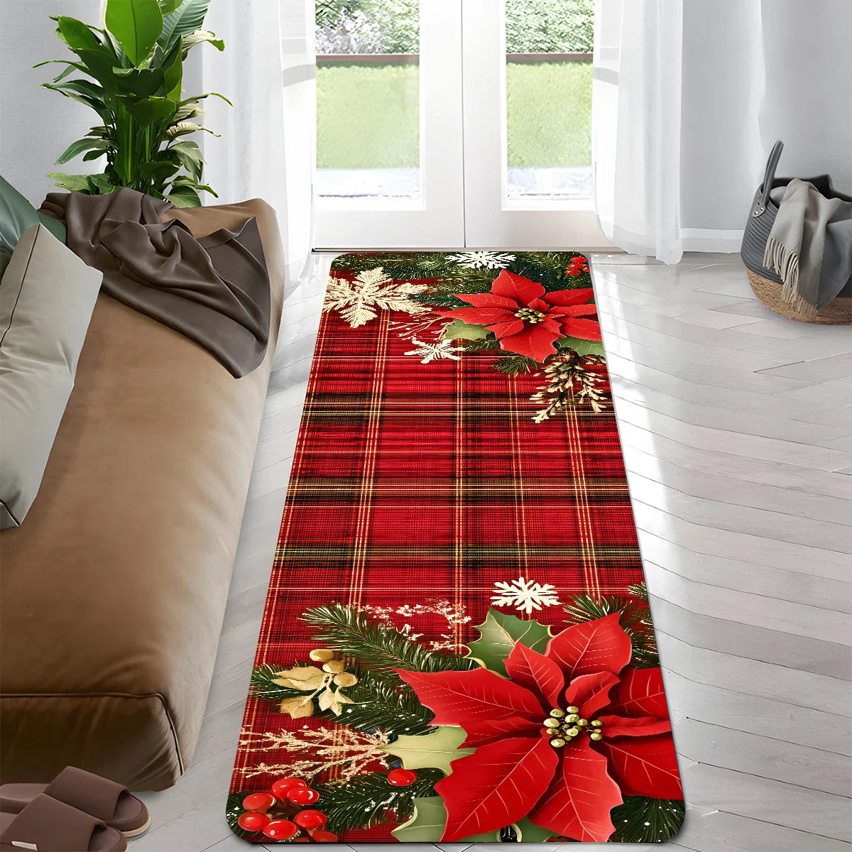 Christmas Checkered Runner Rug - Machine Washable Kitchen & Hallway Carpet