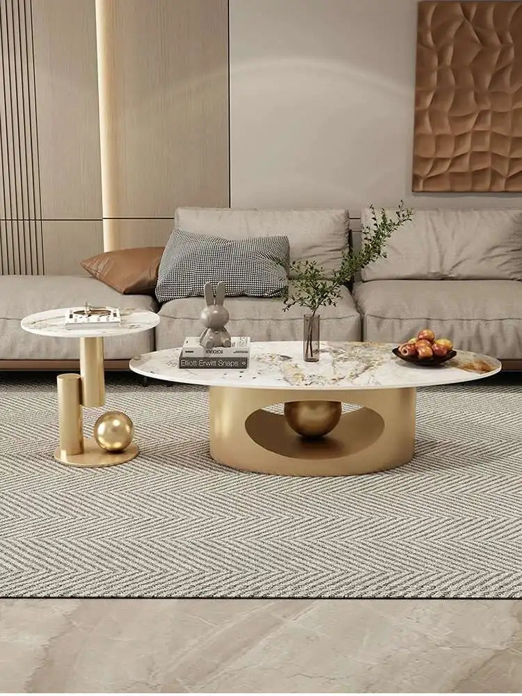Modern Marble Effect Coffee Table - Nordic Oval Design