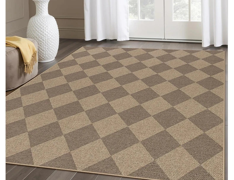 Black & White Checkered Rug - Non-Slip Living Room Carpet