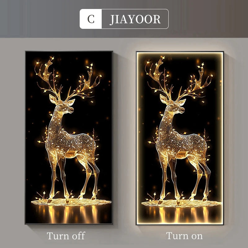 Luxury LED Crystal Porcelain Wall Lamp - Deer Design Decorative Painting