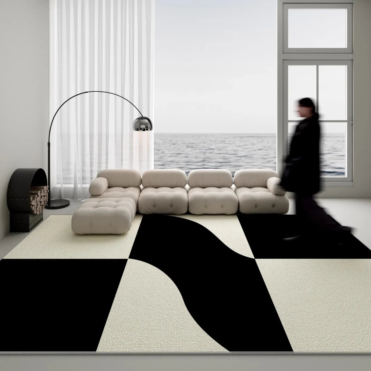 Minimalist Geometric Area Rug - Luxury Black & White Carpet for Living Room & Bedroom
