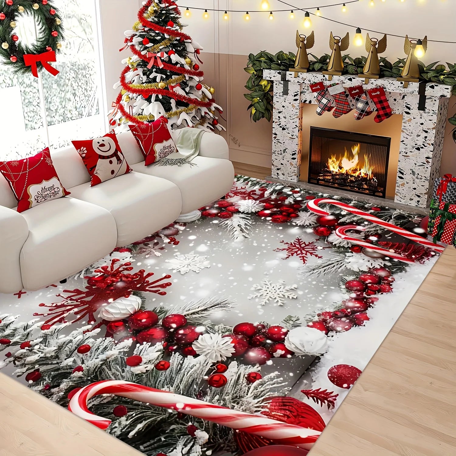 Christmas Snow Rug - Festive Area Rug for Living Room & Bedroom