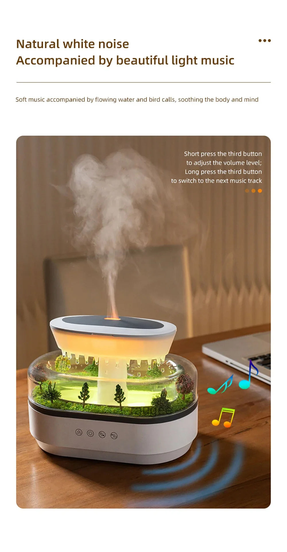Raindrop Aroma Diffuser with LED Light & White Noise