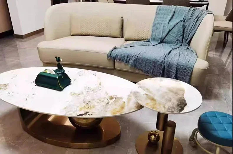 Bright Oval Coffee Table - Italian Rock Slab Design