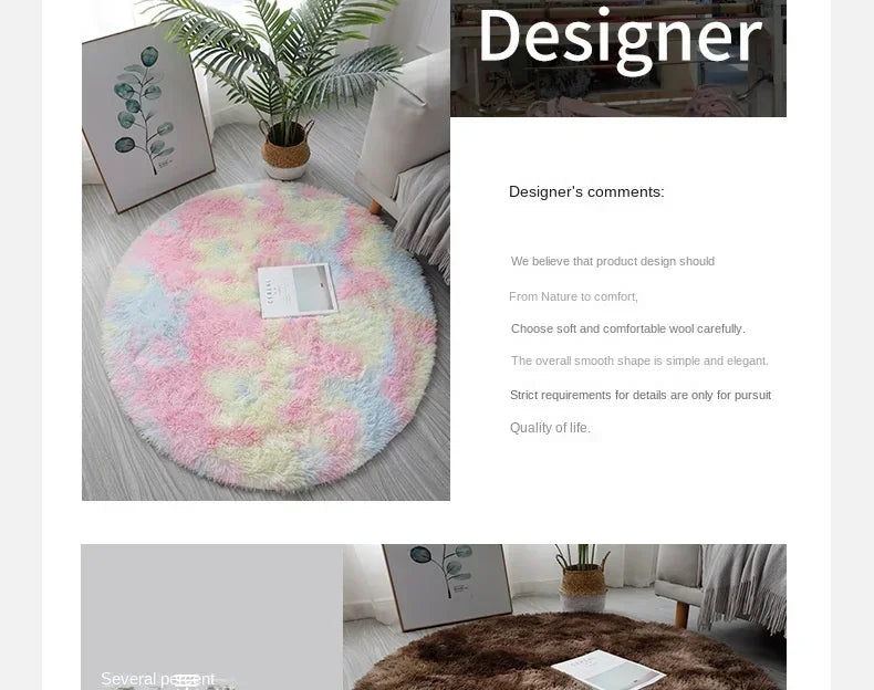 Super Soft Round Plush Rug - Fluffy Area Carpet for Living Room & Bedroom
