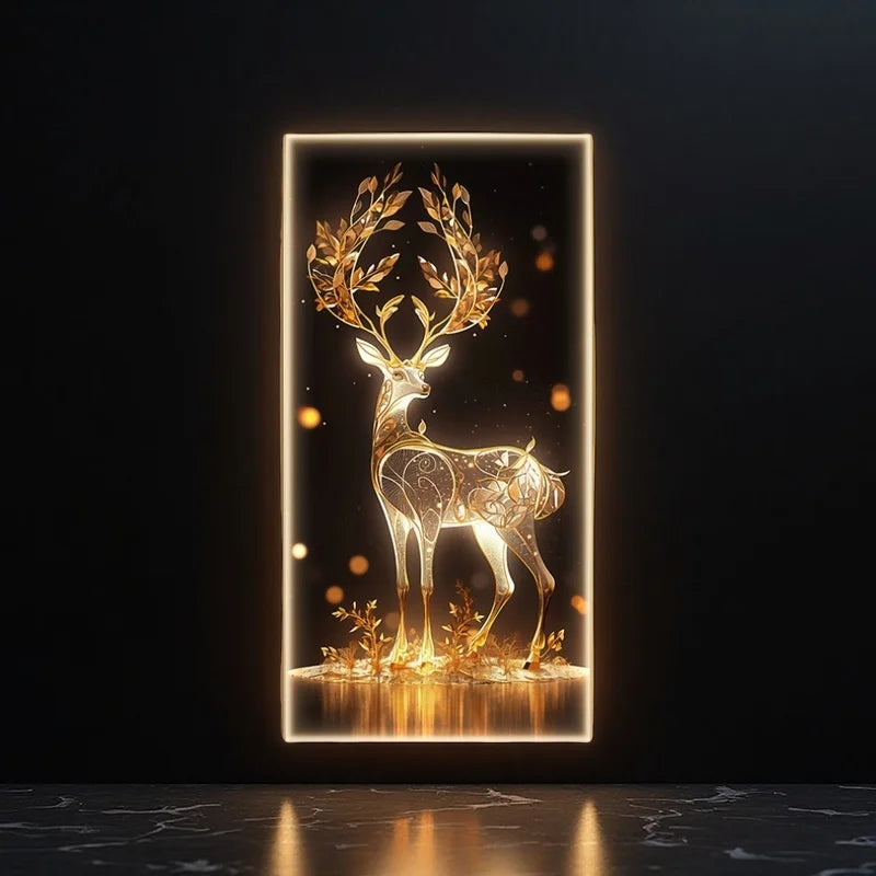 Luxury LED Crystal Porcelain Wall Lamp - Deer Design Decorative Painting