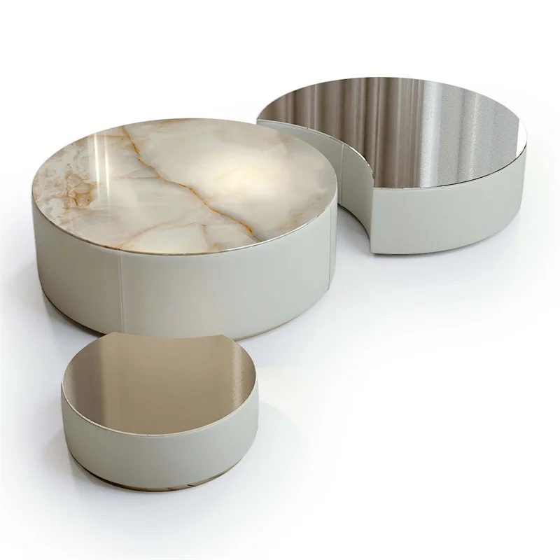 Modern Round Nesting Marble Coffee Table Set of 3