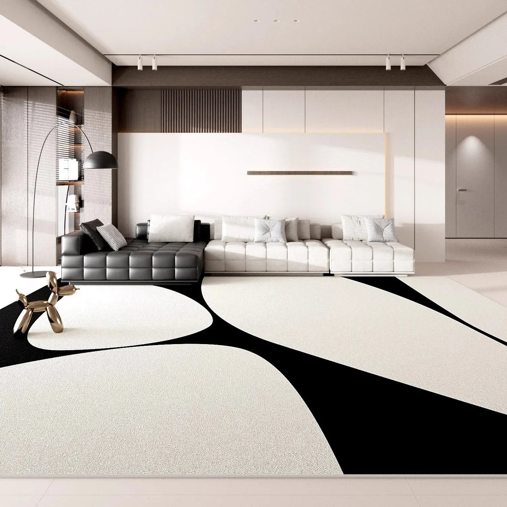 Minimalist Geometric Area Rug - Luxury Black & White Carpet for Living Room & Bedroom