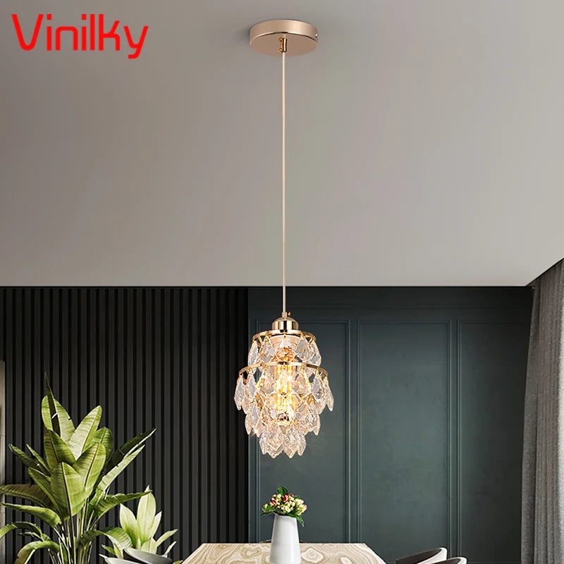 Crystal K9 Chandelier Lamp Living Bedroom Indoor Hanging Lighting Fixtures Modern Gold Pendant Lights for Restaurant Cloakroom E