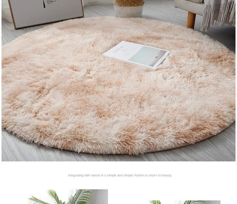 Super Soft Round Plush Rug - Fluffy Area Carpet for Living Room & Bedroom
