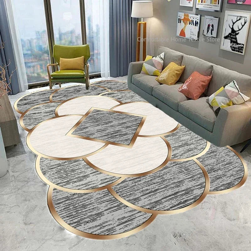 Luxury Gold Geometric Area Rug - Non-Slip Washable Carpet for Living Room & Bedroom