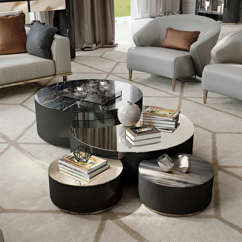 Modern Round Nesting Marble Coffee Table Set of 3