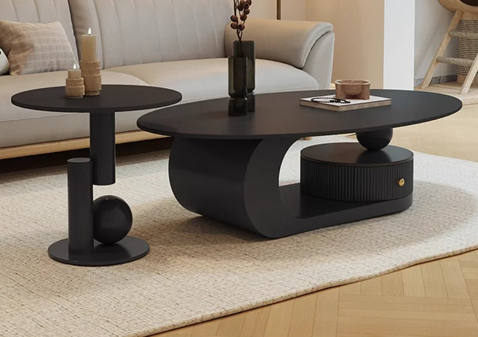 Cream Style Oval Coffee Table - Minimalist Rock Plate Design