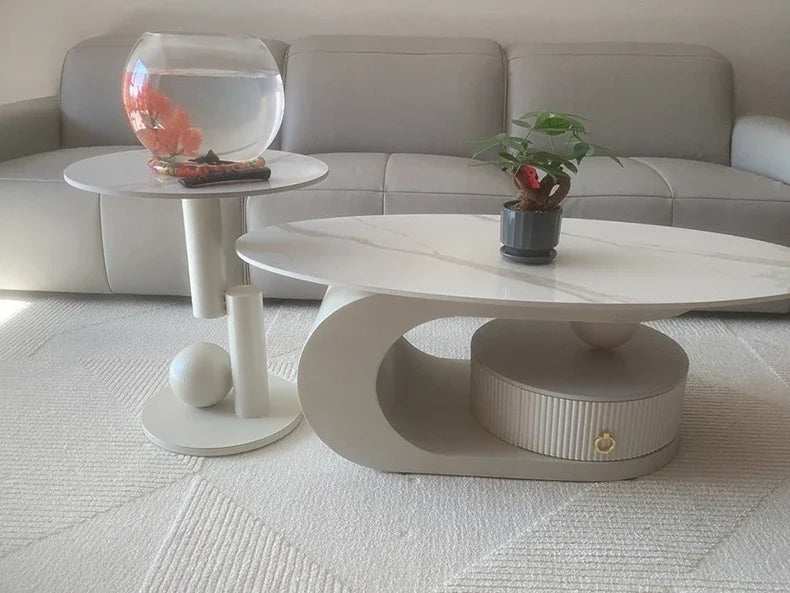 Bright Oval Coffee Table - Italian Rock Slab Design