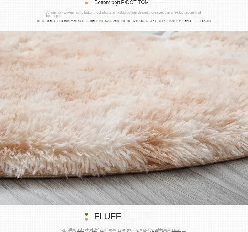 Super Soft Round Plush Rug - Fluffy Area Carpet for Living Room & Bedroom