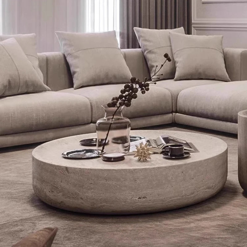 Japanese Industrial Round Coffee Table - Space-Saving Design