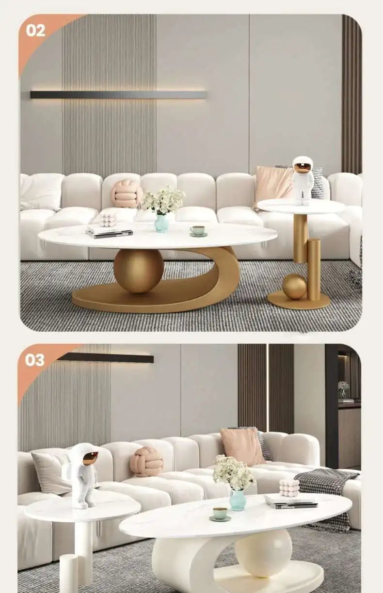 Italian Luxury Oval Coffee Table - Rock Board Top