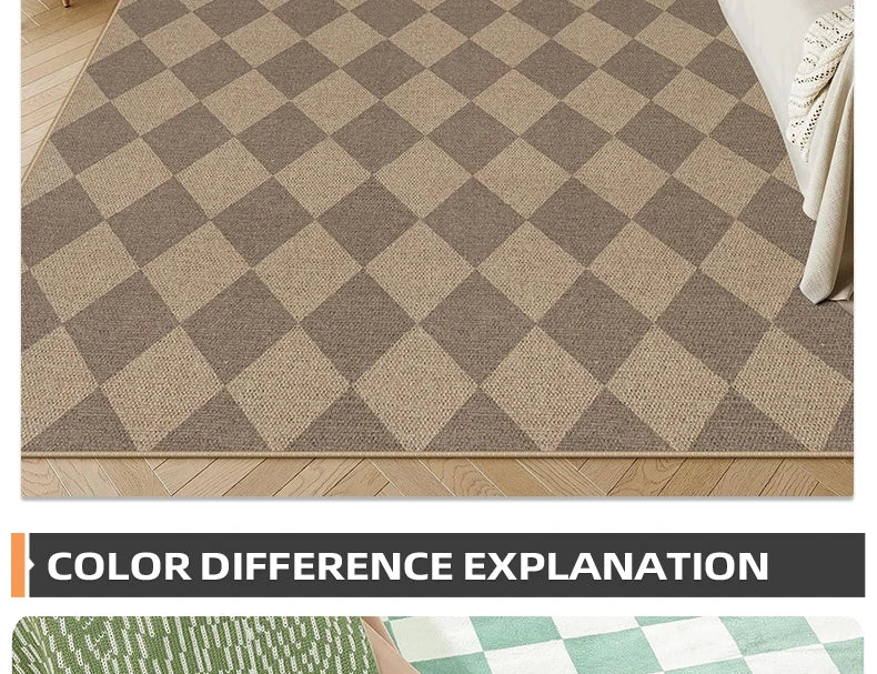 Black & White Checkered Rug - Non-Slip Living Room Carpet