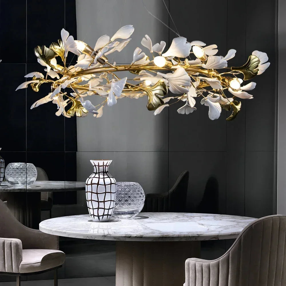 Artpad Modern Ginkgo Leaf Chandeliers for Dining room Ceiling Leaves Pendant Chandelier for Living Room Bedroom Kitchen Island