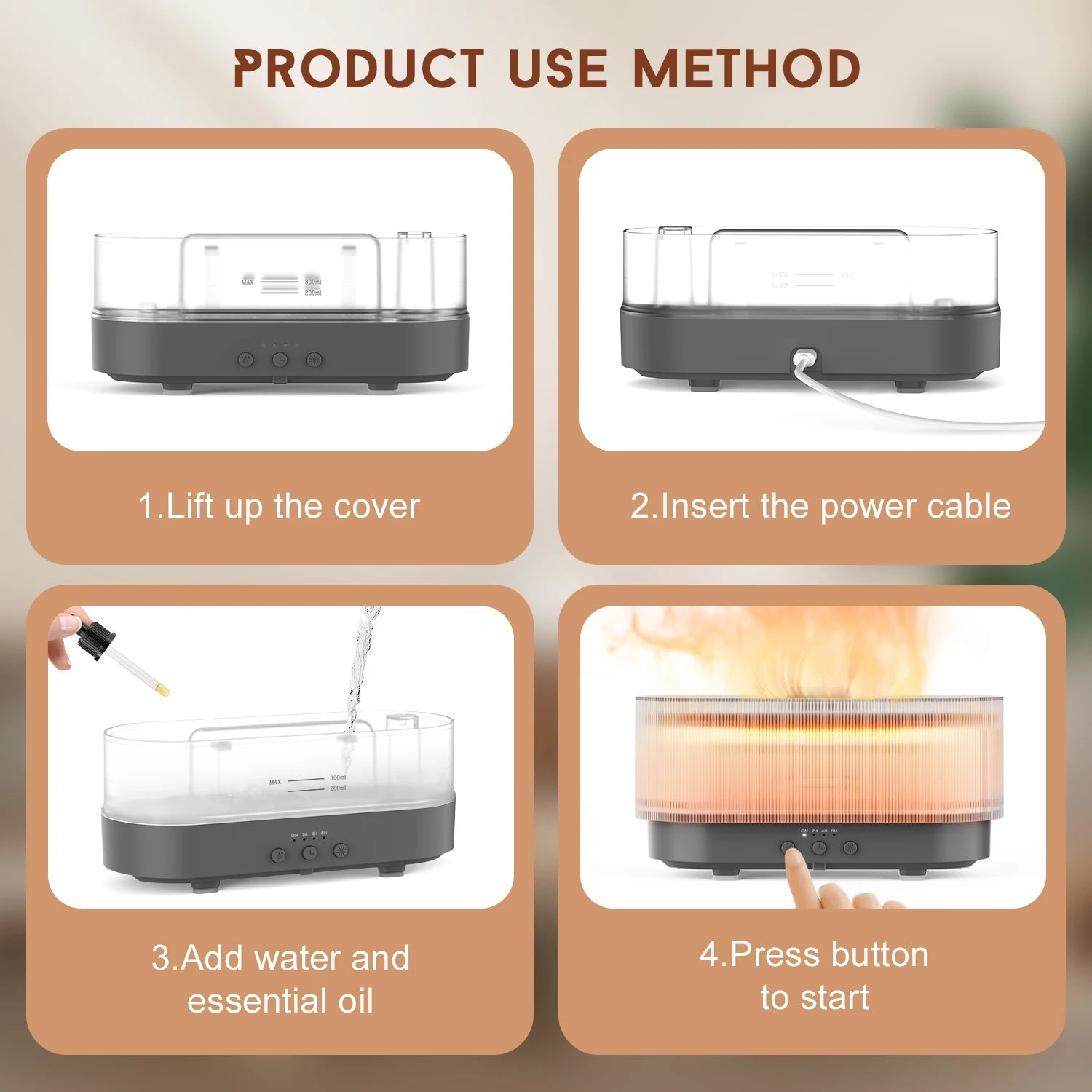 Sejoy Air Humidifier Essential Oils Humidifiers Home Aroma Humidifier Flame Automatic Fragrance Diffuser With LED Light