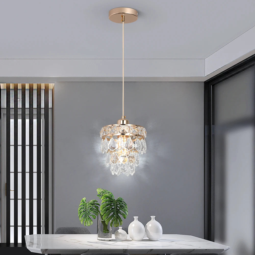 Crystal K9 Chandelier Lamp Living Bedroom Indoor Hanging Lighting Fixtures Modern Gold Pendant Lights for Restaurant Cloakroom E