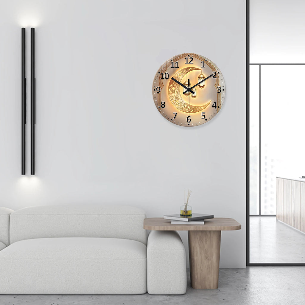 Luxury Golden Moon Wall Clock - Silent Quartz with Tempered Glass (12-16 Inch)