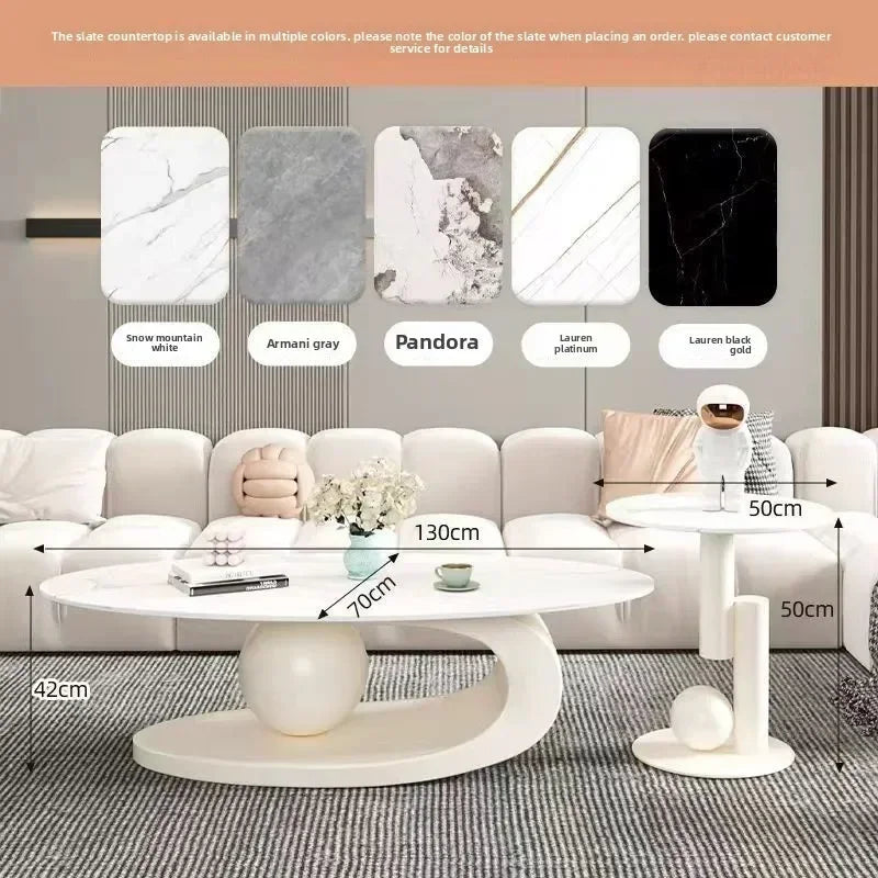 Bright Oval Coffee Table - Italian Rock Slab Design