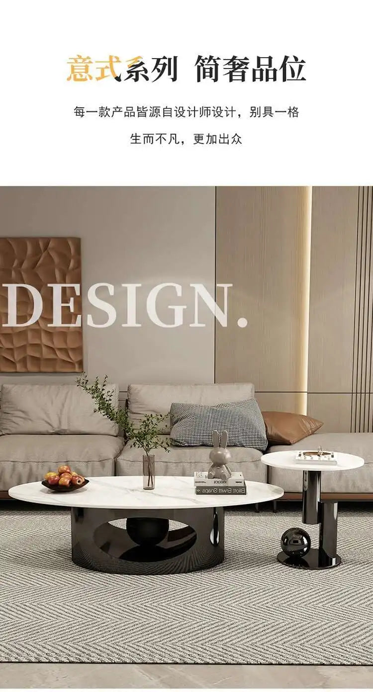 Modern Marble Effect Coffee Table - Nordic Oval Design