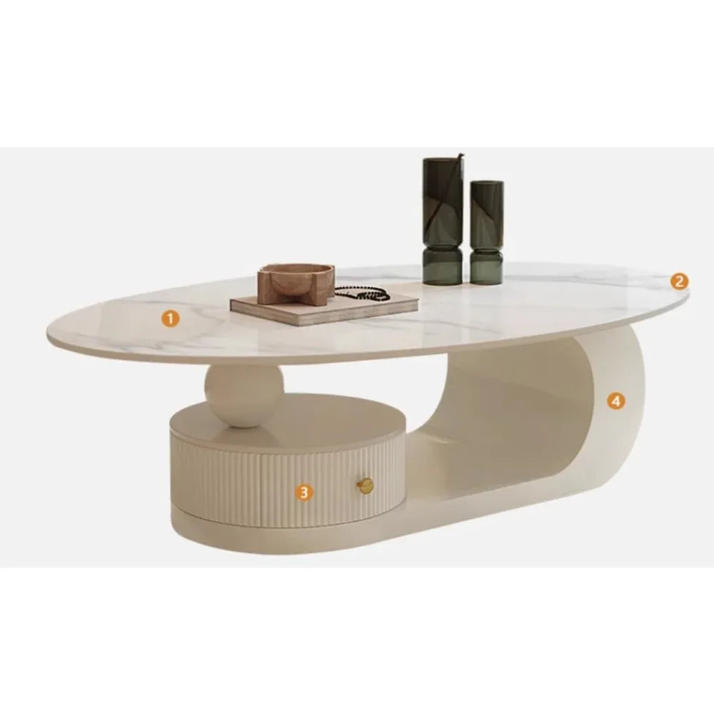 Cream Style Oval Coffee Table - Minimalist Rock Plate Design