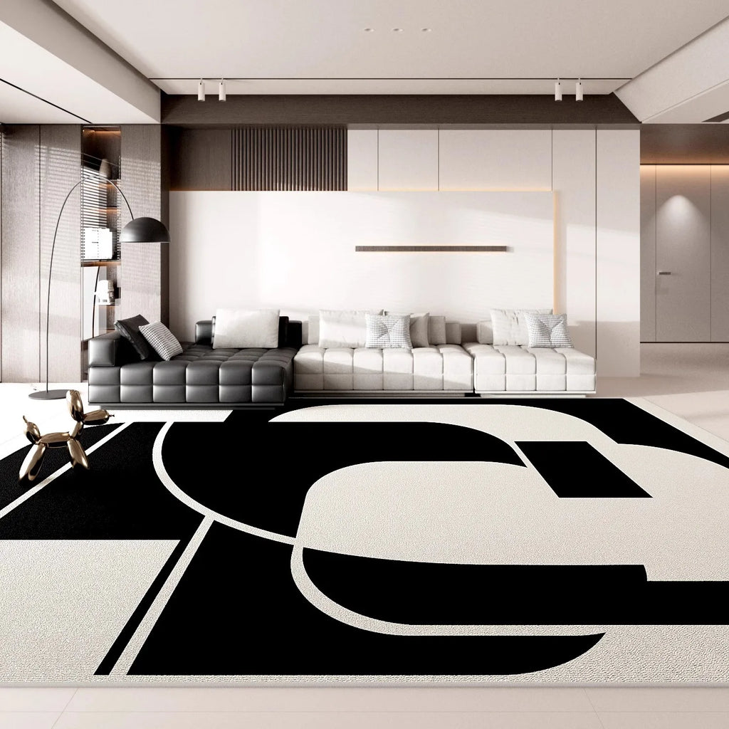 Minimalist Geometric Area Rug - Luxury Black & White Carpet for Living Room & Bedroom