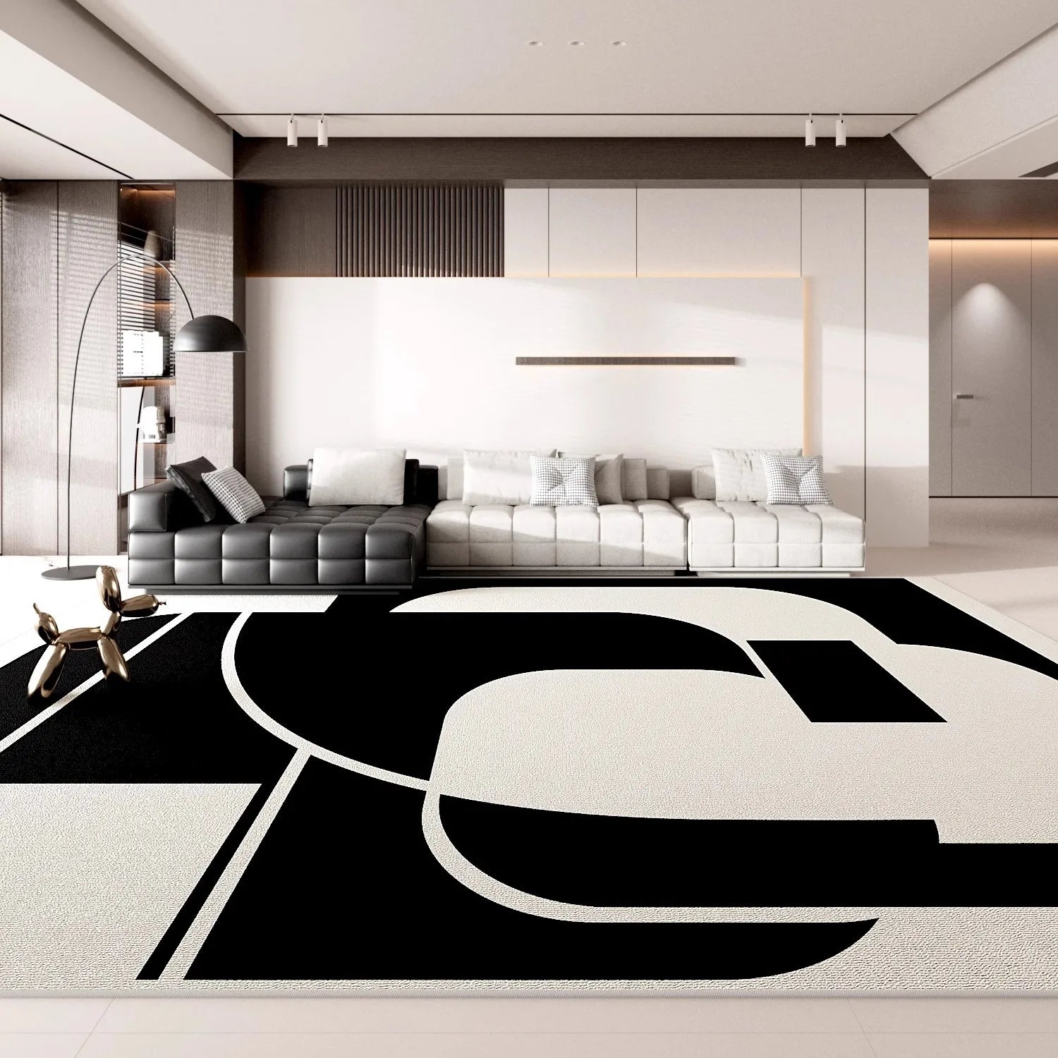 Minimalist Geometric Area Rug - Luxury Black & White Carpet for Living Room & Bedroom