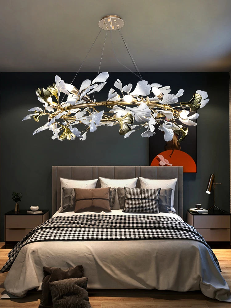 Artpad Modern Ginkgo Leaf Chandeliers for Dining room Ceiling Leaves Pendant Chandelier for Living Room Bedroom Kitchen Island
