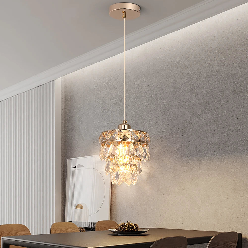 Crystal K9 Chandelier Lamp Living Bedroom Indoor Hanging Lighting Fixtures Modern Gold Pendant Lights for Restaurant Cloakroom E