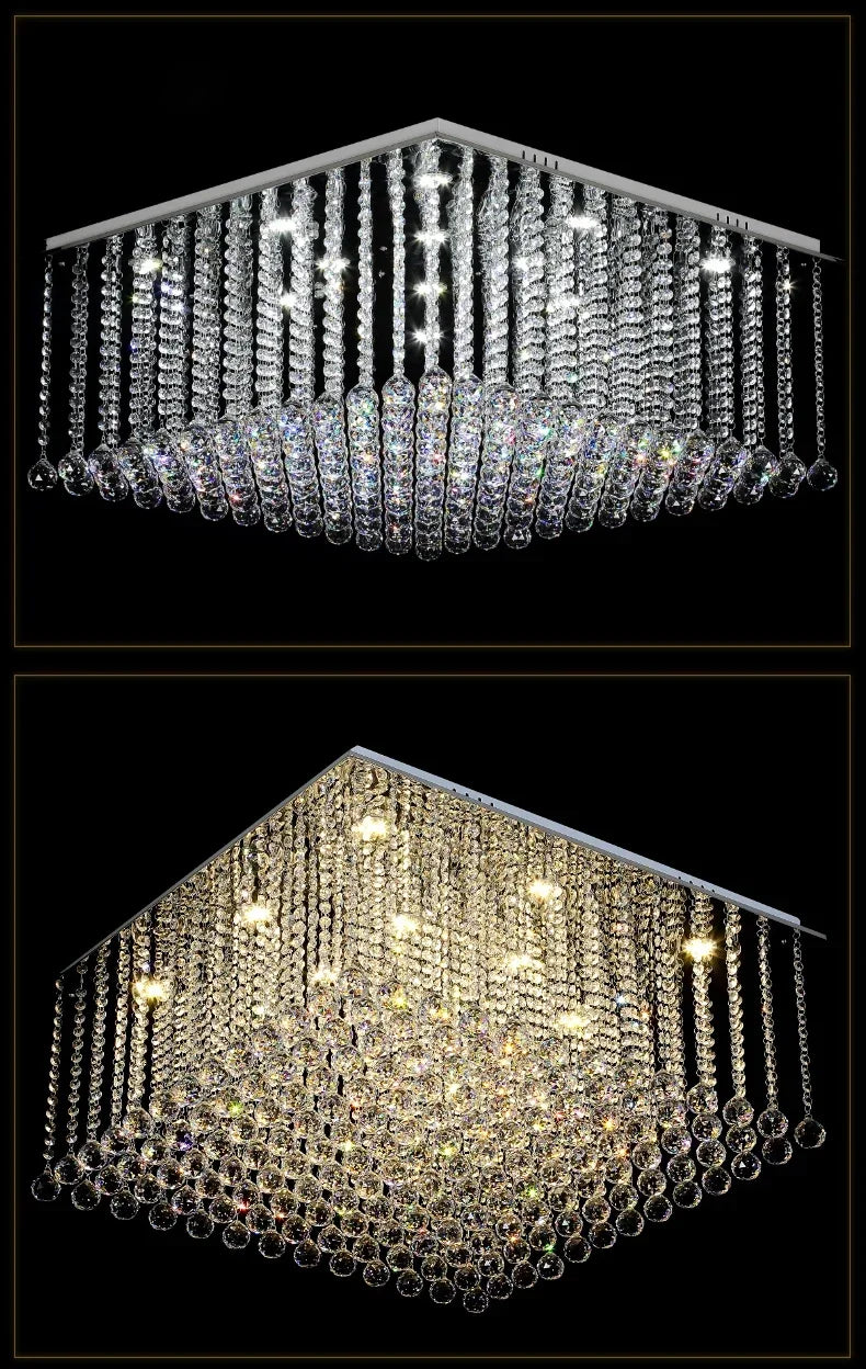 Modern Crystal Chandelier Square Luxury Lamp Indoor Hanging Lighting Equipment For Living Room Dining Room Lobby Ceiling Lustres