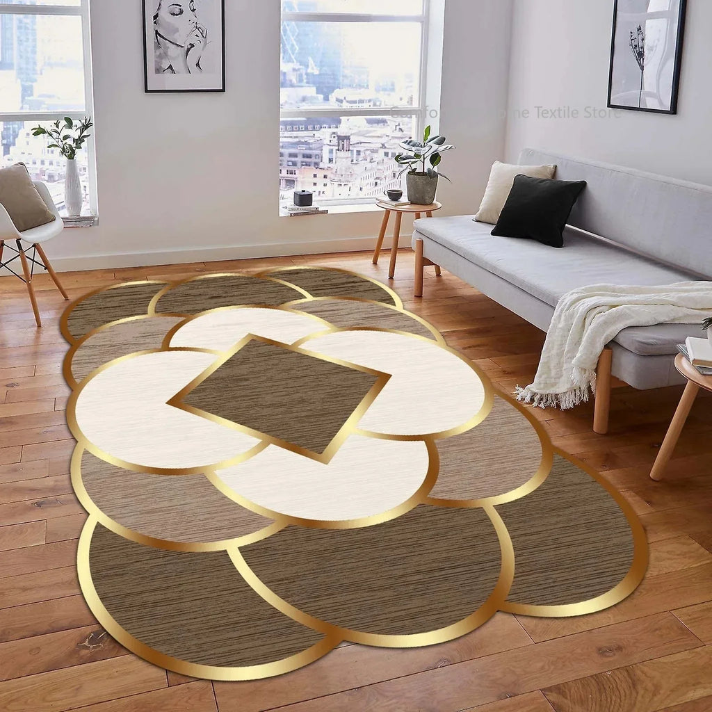 Luxury Gold Geometric Area Rug - Non-Slip Washable Carpet for Living Room & Bedroom