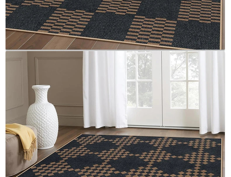 Black & White Checkered Rug - Non-Slip Living Room Carpet