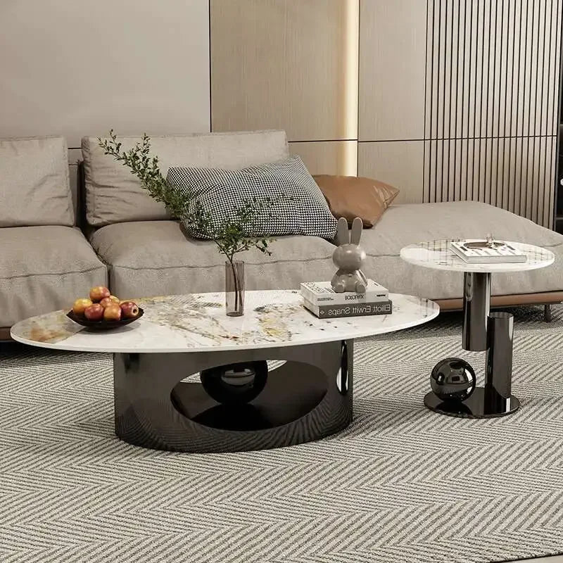 Modern Marble Effect Coffee Table - Nordic Oval Design