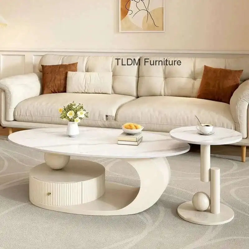Italian Luxury Oval Coffee Table - Rock Board Top