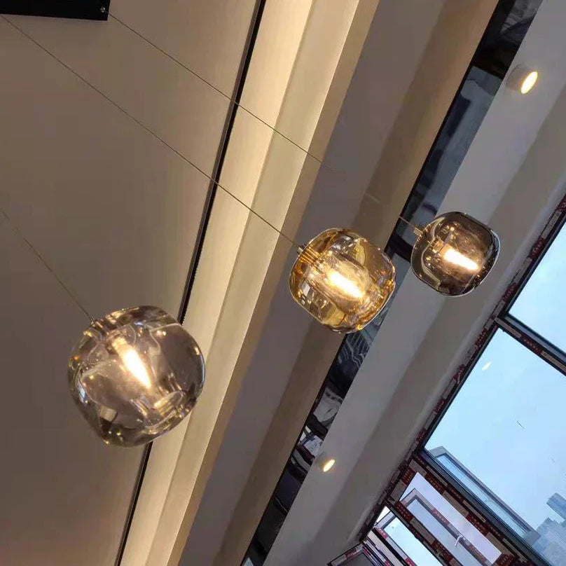Luxury Led Staircase Chandelier Modern Home Decor Indoor Lighting Fixture Creative Amber/Smoky Grey/Clear Crystal Hanging Lamp