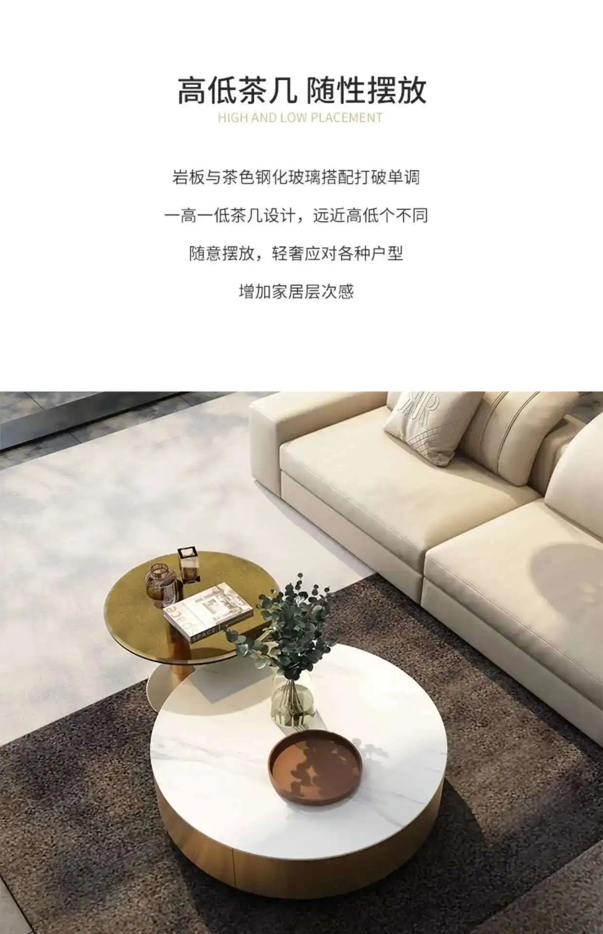 Luxury Round Coffee Table - Designer Metal Base